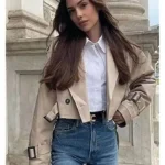 Helen Women Casual Beige Cropped Trench Coat jacket