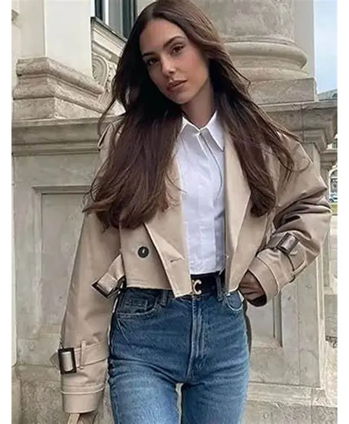 Helen Women Casual Beige Cropped Trench Coat jacket Helen Women Casual Beige Cropped Trench Coat jacket