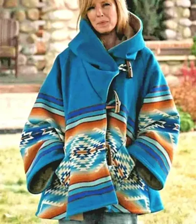 Hesri Womens Turquoise Blue Hooded Poncho Coat