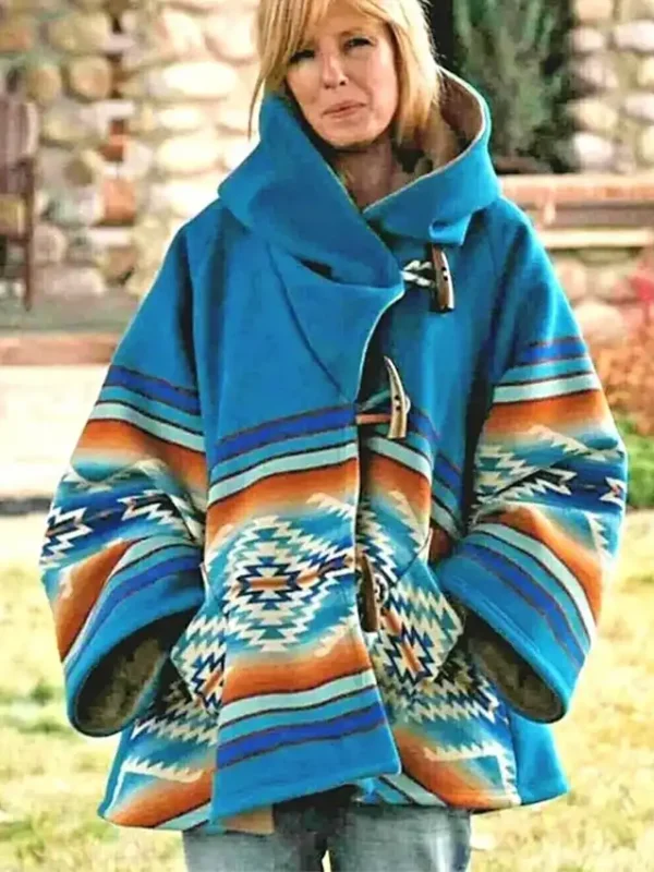 Hesri Womens Turquoise Blue Hooded Poncho Coat