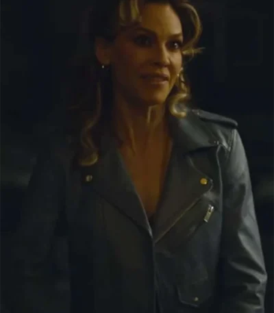 Hilary Swank Ordinary Angels 2024 Blue Leather Jacket