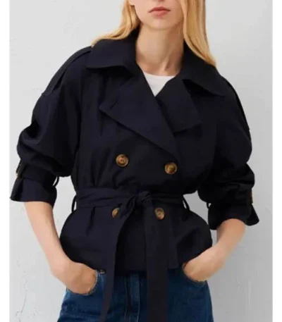 Isabella Double Breasted With Belted Front Cropped Trench Coat