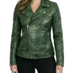 Jacqueline Green Distressed Premium Leather Women’s Biker Jacket