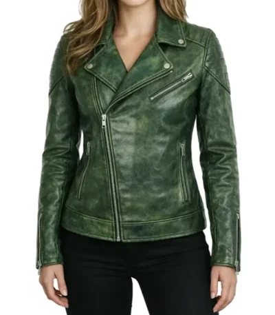 Jacqueline Green Distressed Premium Leather Women’s Biker Jacket