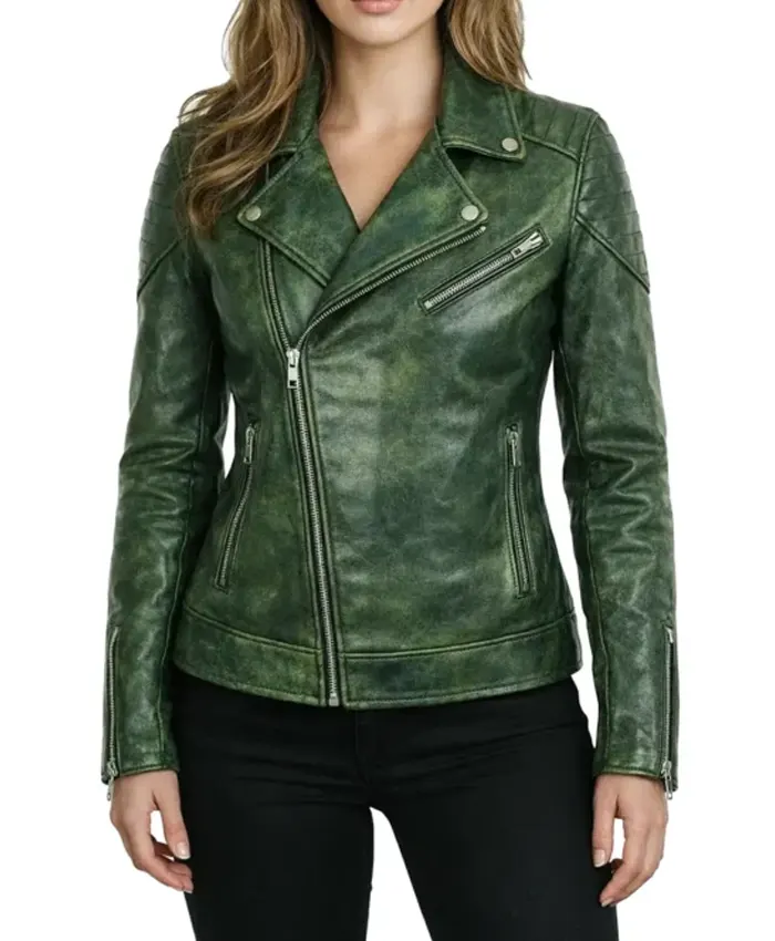 Jacqueline Green Distressed Premium Leather Women’s Biker Jacket Jacqueline Green Distressed Premium Leather Women’s Biker Jacket