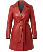 Jasmine Red Sheepskin Belted Leather Trench Coat