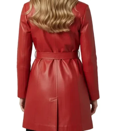Jasmine Red Sheepskin Belted Leather Trench Coat