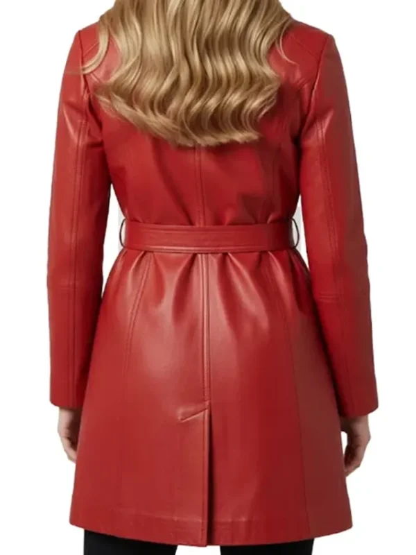 Jasmine Red Sheepskin Belted Leather Trench Coat