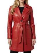 Jasmine Red Sheepskin Belted Leather Trench Coat