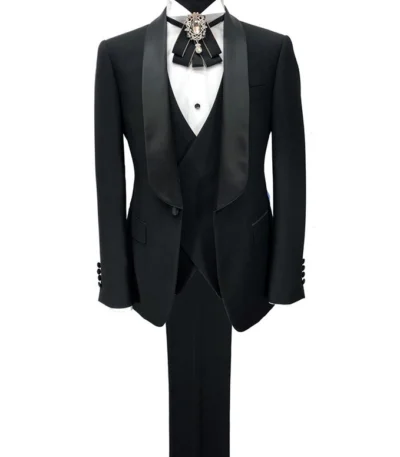 Jasper One Button Single Breasted 3 Piece Black Tuxedo Suit