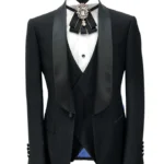 Jasper One Button Single Breasted 3 Piece Black Tuxedo Suit