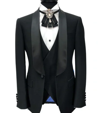 Jasper One Button Single Breasted 3 Piece Black Tuxedo Suit