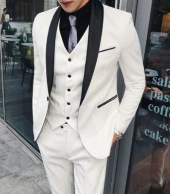 Javier Single Breasted 3 Piece White Tuxedo Suit