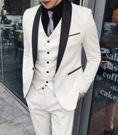Javier Single Breasted 3 Piece White Tuxedo Suit