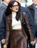 Jenna Ortega Death of a Unicorn Brown Leather Jacket