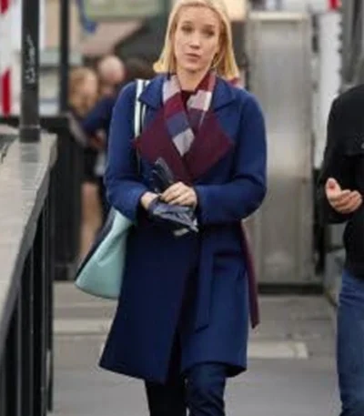 Jessy Schram Mystic Christmas 2023 Blue Wool Coat