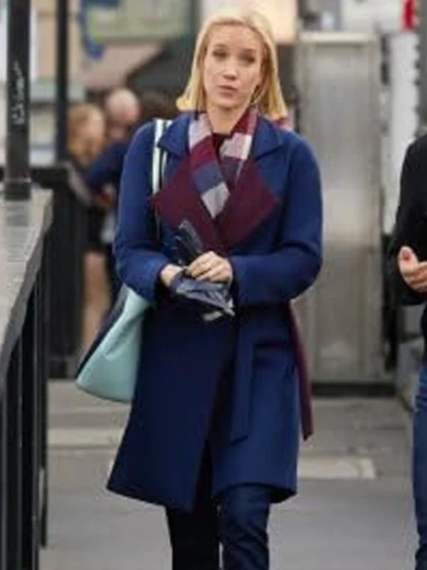 Jessy Schram Mystic Christmas 2023 Blue Wool Coat