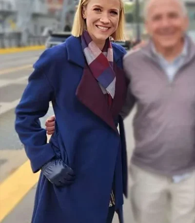 Jessy Schram Mystic Christmas 2023 Blue Wool Coat