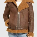 Julie Flight Pilot Shearling Brown Jacket