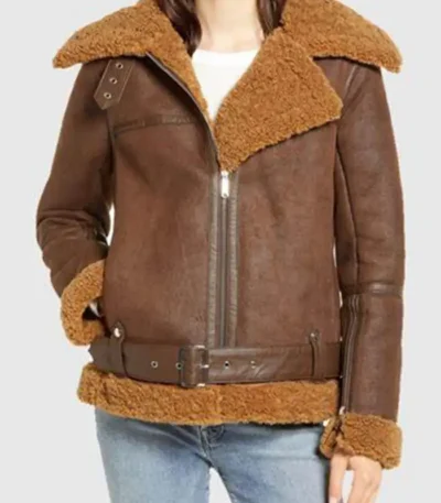 Julie Flight Pilot Shearling Brown Jacket