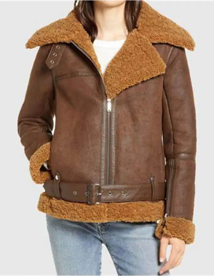 Julie Flight Pilot Shearling Brown Jacket Julie Flight Pilot Shearling Brown Jacket