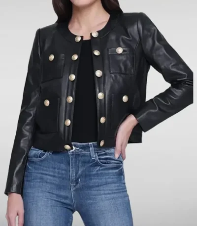 Karl Rath Collarless Black Leather Jacket