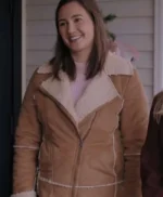 Katherine Brown Long Wool Shearling Fur Collar Coat