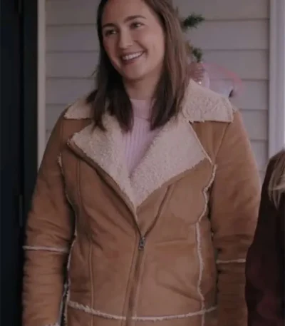 Katherine Brown Long Wool Shearling Fur Collar Coat