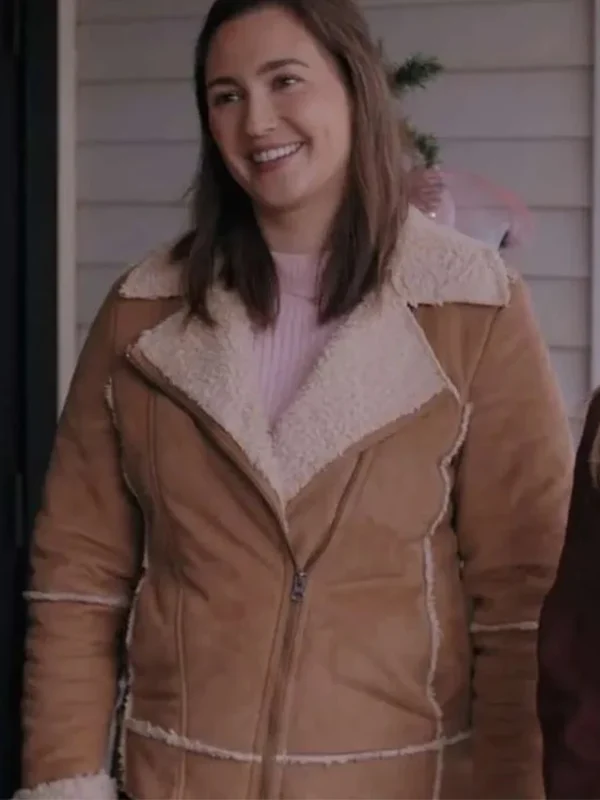 Katherine Brown Long Wool Shearling Fur Collar Coat