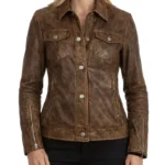 Kathleen Brown Distressed Sheepskin Women’s Leather Jacket