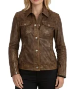 Kathleen Brown Distressed Sheepskin Women’s Leather Jacket