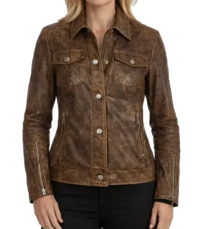 Kathleen Brown Distressed Sheepskin Women’s Leather Jacket