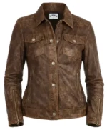 Kathleen Brown Distressed Sheepskin Women’s Leather Jacket