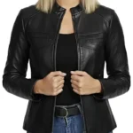 Katie Slim Fit Women Cafe Racer Leather Jacket