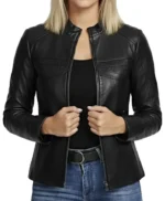 Katie Slim Fit Women Cafe Racer Leather Jacket