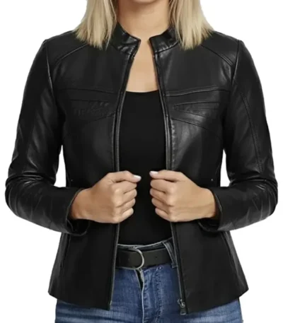 Katie Slim Fit Women Cafe Racer Leather Jacket