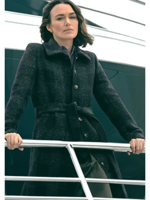 Keira Knightley The Woman in Cabin 10 Black Coat