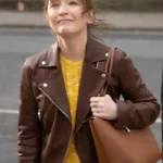 Lesley Manville Moonflower Murders Brown Jacket