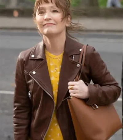 Lesley Manville Moonflower Murders Brown Jacket