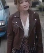 Lesley Manville Moonflower Murders Brown Jacket