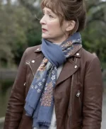 Lesley Manville Moonflower Murders Brown Jacket