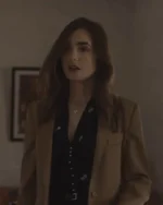 Lily Collins Windfall Camel Brown Blazer Coat