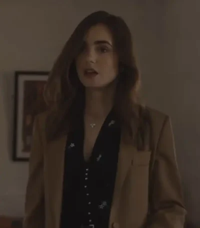 Lily Collins Windfall Camel Brown Blazer Coat