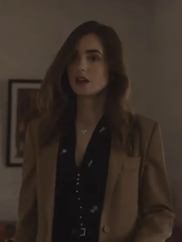 Lily Collins Windfall Camel Brown Blazer Coat