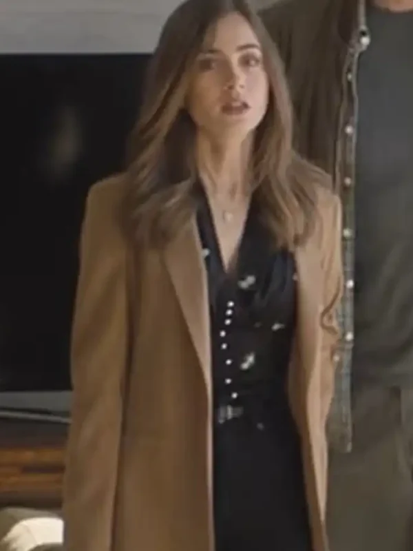 Lily Collins Windfall Camel Brown Blazer Coat