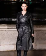Fashion Week Marisa Abela Black Leather Coat