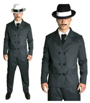 Mafia 1920s Fashion White Pinstripe Six Buttons Double Breasted Suit
