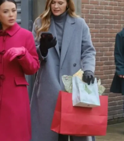 Maggie Lawson Sugarplummed Grey Wool Coat