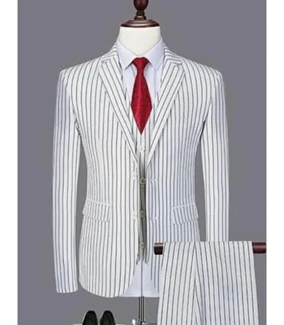 Martize 1920s Fashion White and Black Single Breasted 3 Piece Pinstripe Suit