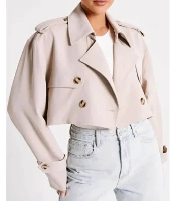 Mary Bone Double Breasted Cropped Trench Coat